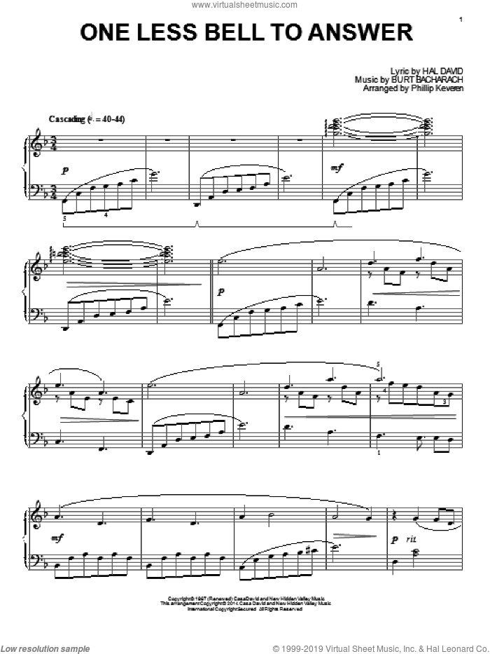 One Less Bell To Answer (arr. Phillip Keveren) sheet music for piano solo by Phillip Keveren, Bacharach & David, Burt Bacharach and Hal David, intermediate skill level