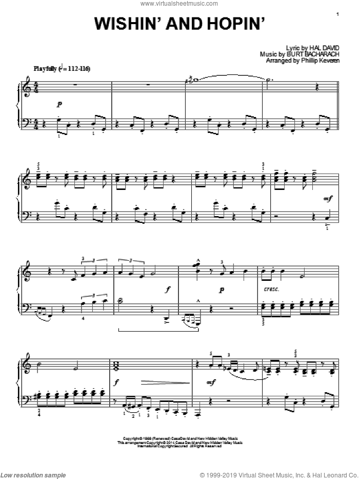 Wishin' And Hopin' (arr. Phillip Keveren) sheet music for piano solo by Phillip Keveren, Bacharach & David, Burt Bacharach, Dusty Springfield and Hal David, intermediate skill level