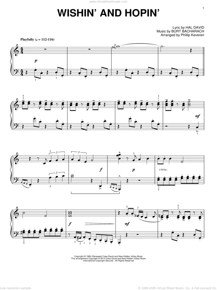 Wishin' And Hopin' (arr. Phillip Keveren) sheet music for piano solo by Phillip Keveren, Bacharach & David, Burt Bacharach, Dusty Springfield and Hal David, intermediate skill level