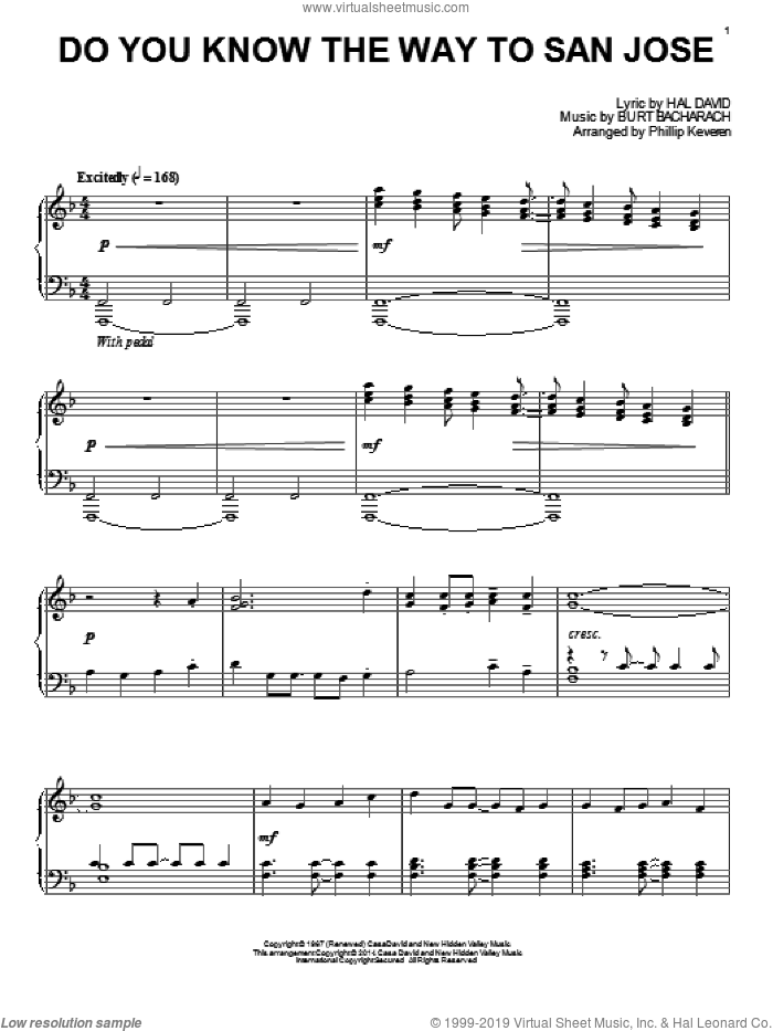 Do You Know The Way To San Jose (arr. Phillip Keveren) sheet music for piano solo by Phillip Keveren, Bacharach & David, Burt Bacharach, Dionne Warwick and Hal David, intermediate skill level