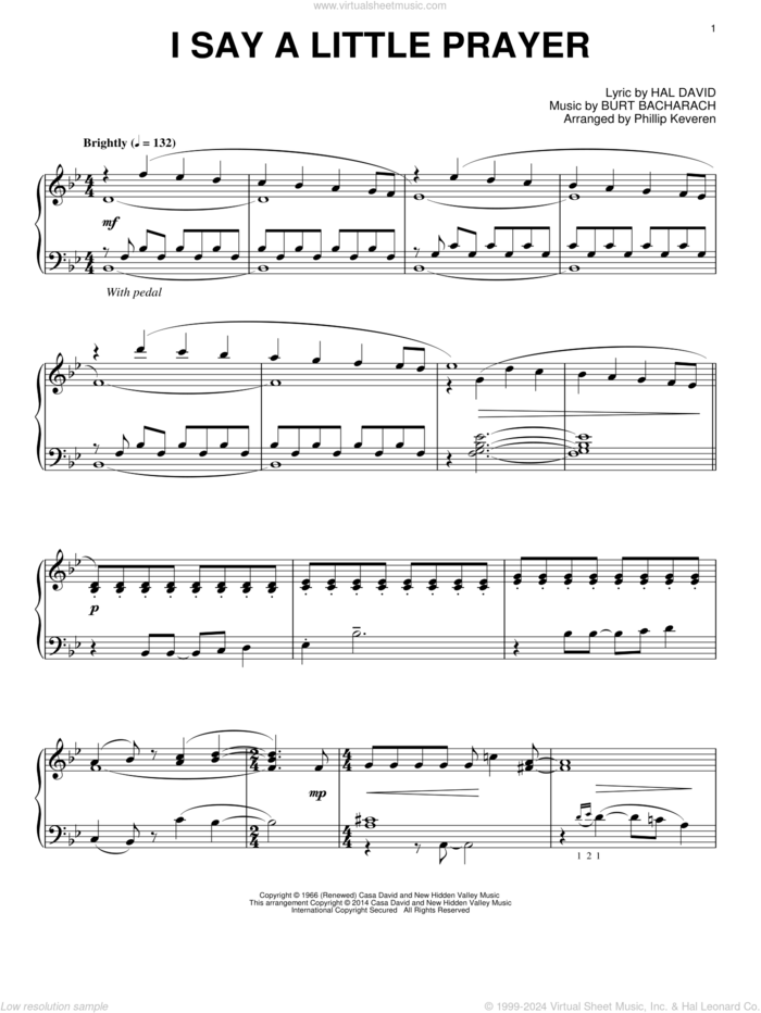 I Say A Little Prayer (arr. Phillip Keveren) sheet music for piano solo by Phillip Keveren, Bacharach & David, Burt Bacharach, Diana King, Dionne Warwick and Hal David, intermediate skill level