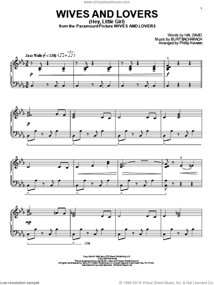 Wives And Lovers (Hey, Little Girl) (arr. Phillip Keveren) sheet music for piano solo by Phillip Keveren, Bacharach & David, Burt Bacharach and Hal David, intermediate skill level