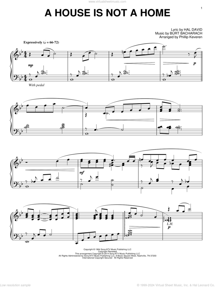 A House Is Not A Home (arr. Phillip Keveren) sheet music for piano solo by Phillip Keveren, Bacharach & David, Burt Bacharach and Hal David, intermediate skill level