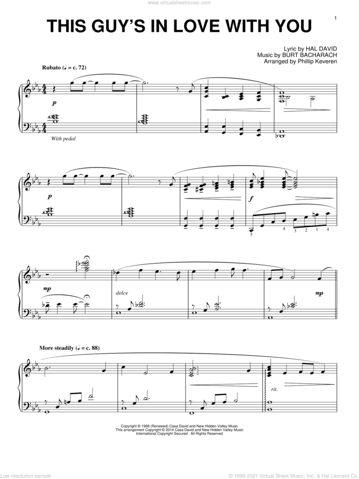 This Guy's In Love With You (arr. Phillip Keveren) sheet music for piano solo by Phillip Keveren, Bacharach & David, Burt Bacharach, Hal David and Herb Alpert, intermediate skill level