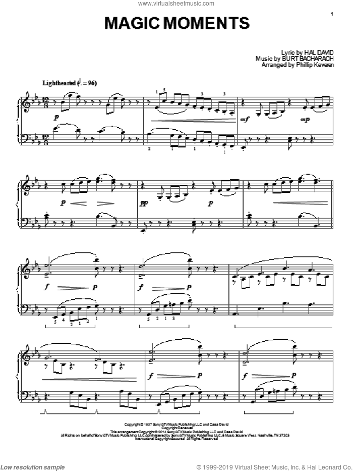 Magic Moments (arr. Phillip Keveren) sheet music for piano solo by Phillip Keveren, Bacharach & David, Burt Bacharach, Hal David and Perry Como, intermediate skill level
