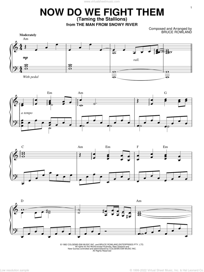 Now Do We Fight Them (Taming The Stallions) sheet music for piano solo by Bruce Rowland and The Man from Snowy River (Movie), intermediate skill level