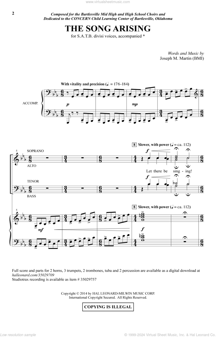 The Song Arising sheet music for choir (SATB: soprano, alto, tenor, bass) by Joseph M. Martin, intermediate skill level