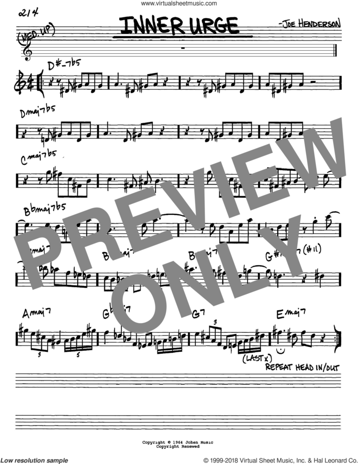 Inner Urge sheet music for voice and other instruments (in Eb) by Joe Henderson, intermediate skill level