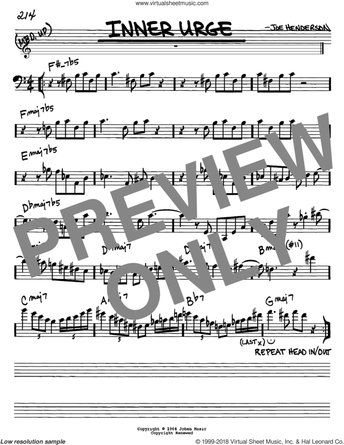 Inner Urge sheet music for voice and other instruments (bass clef) by Joe Henderson, intermediate skill level