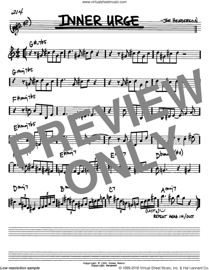 Inner Urge sheet music for voice and other instruments (in Bb) by Joe Henderson, intermediate skill level