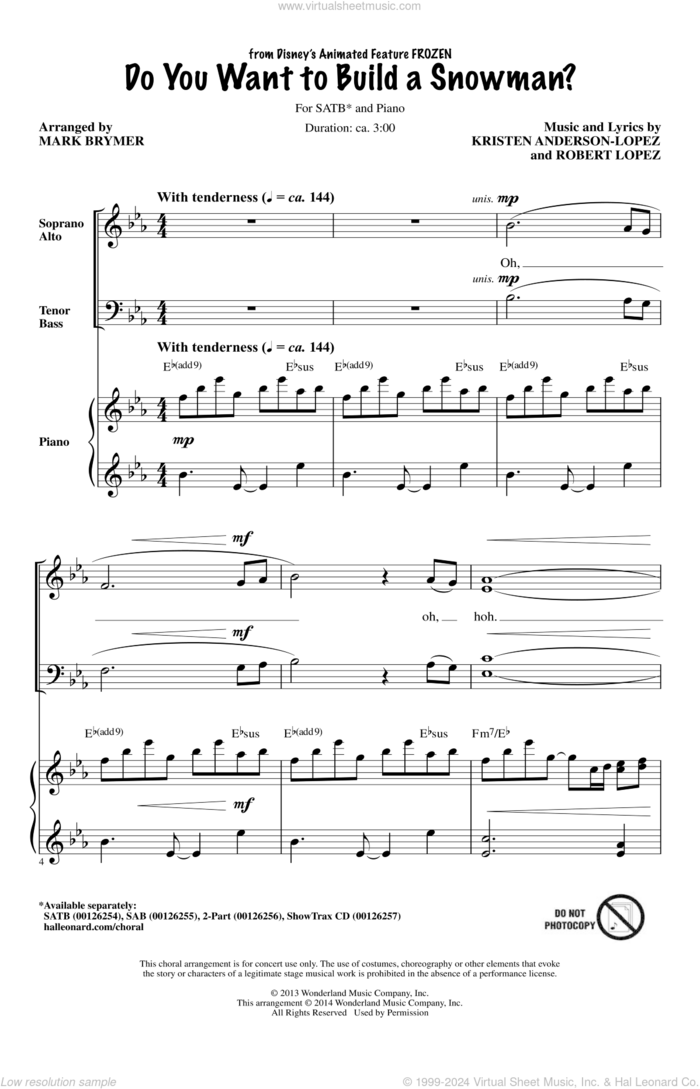 Do You Want To Build A Snowman? (from Frozen) (arr. Mark Brymer) sheet music for choir (SATB: soprano, alto, tenor, bass) by Mark Brymer, Kristen Anderson-Lopez, Kristen Bell, Kristen Bell, Agatha Lee Monn & Katie Lopez and Robert Lopez, intermediate skill level