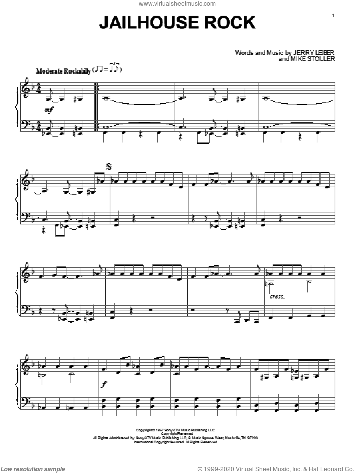Jailhouse Rock sheet music for piano solo by Elvis Presley, Jerry Leiber and Mike Stoller, intermediate skill level