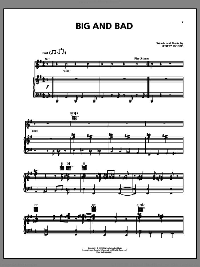 Big And Bad sheet music for voice, piano or guitar by Big Bad Voodoo Daddy and Scotty Morris, intermediate skill level