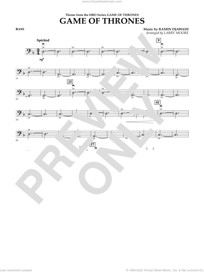 Game of Thrones (arr. Larry Moore) sheet music for orchestra (bass) by Ramin Djawadi, Game Of Thrones (TV Series) and Larry Moore, intermediate skill level