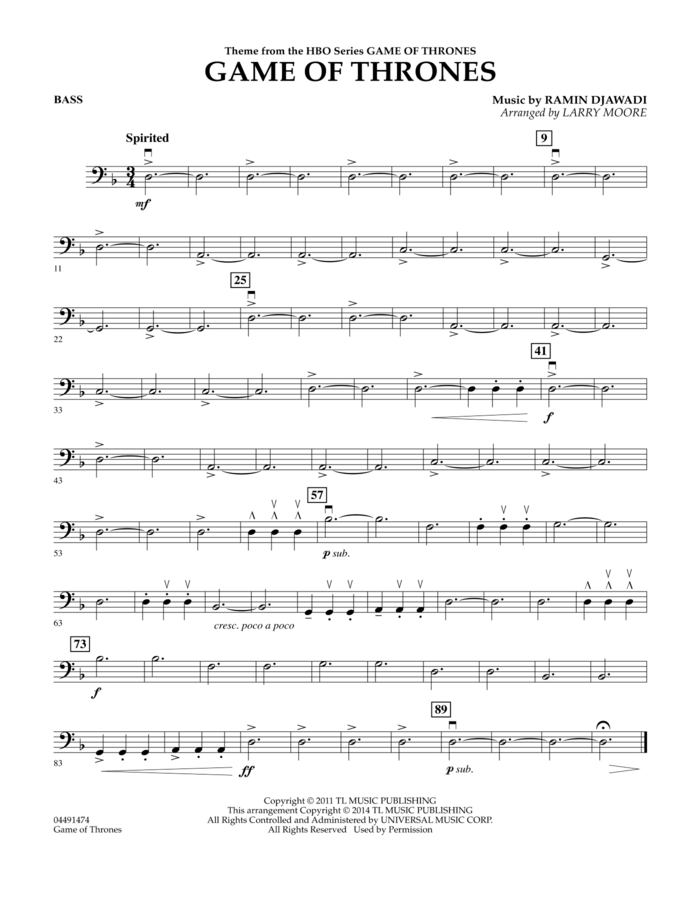 Game of Thrones (arr. Larry Moore) sheet music for orchestra (piano) by Ramin Djawadi, Game Of Thrones (TV Series) and Larry Moore, intermediate skill level