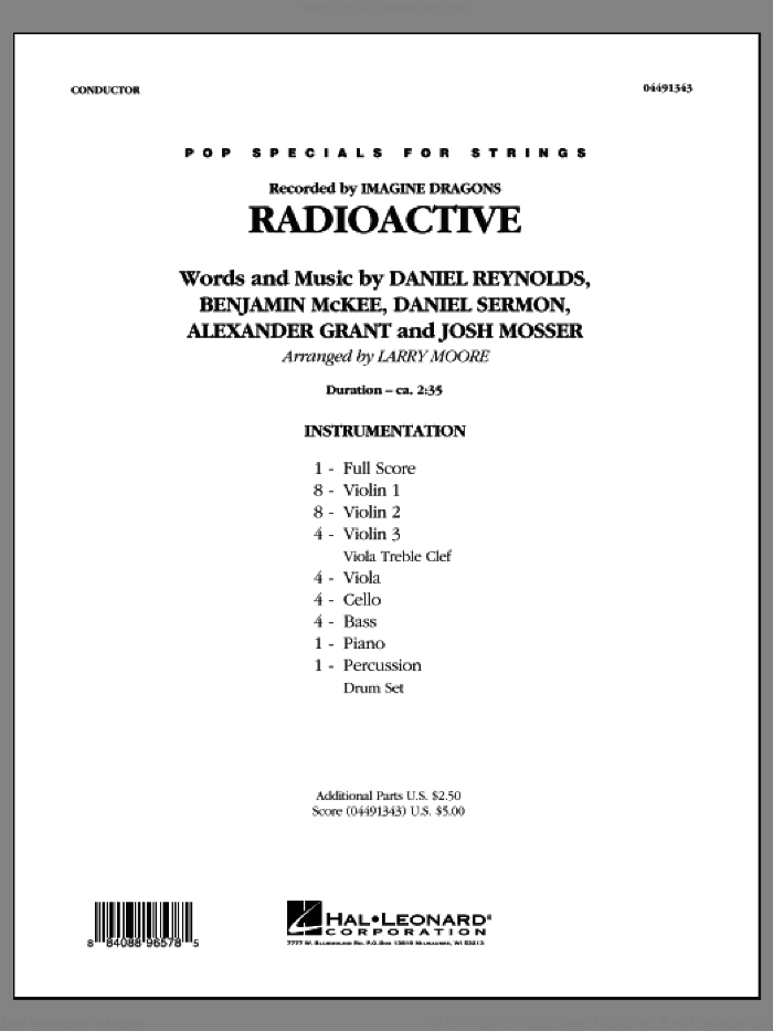Radioactive (COMPLETE) sheet music for orchestra by Larry Moore, Alexander Grant, Benjamin McKee, Daniel Reynolds, Daniel Sermon, Imagine Dragons and Josh Mosser, intermediate skill level