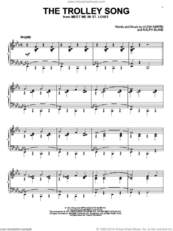 The Trolley Song sheet music for piano solo by Judy Garland, Hugh Martin and Ralph Blane, intermediate skill level