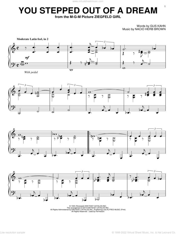 You Stepped Out Of A Dream sheet music for piano solo by Nat King Cole, Gus Kahn and Nacio Herb Brown, intermediate skill level