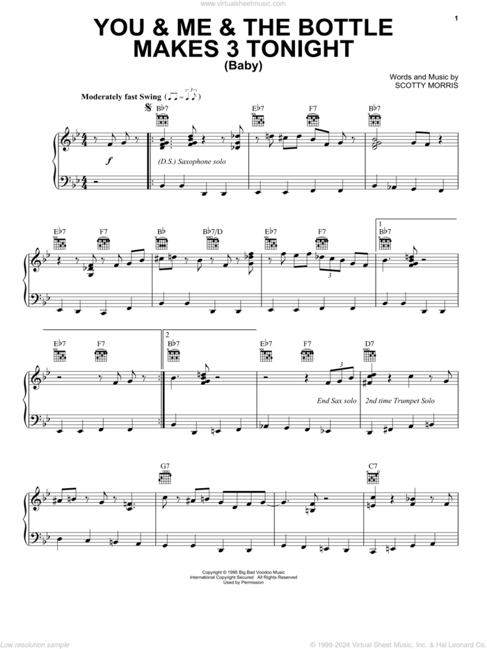 You and Me and The Bottle Makes 3 Tonight (Baby) sheet music for voice, piano or guitar by Big Bad Voodoo Daddy and Scotty Morris, intermediate skill level