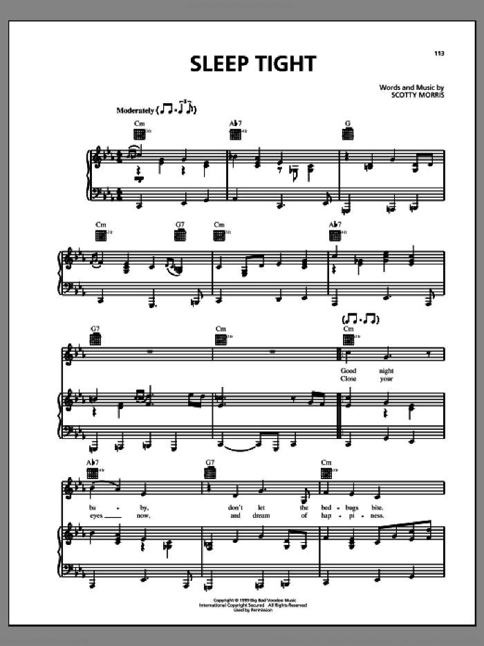 Sleep Tight sheet music for voice, piano or guitar by Big Bad Voodoo Daddy and Scotty Morris, intermediate skill level