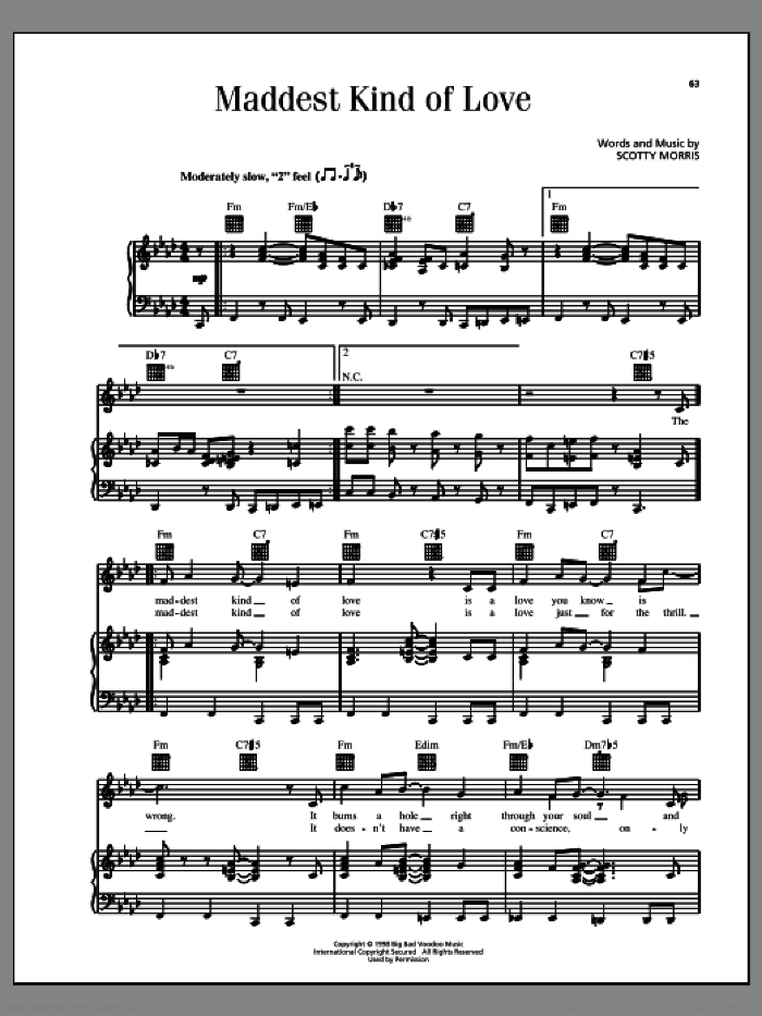 Maddest Kind Of Love sheet music for voice, piano or guitar by Big Bad Voodoo Daddy and Scotty Morris, intermediate skill level