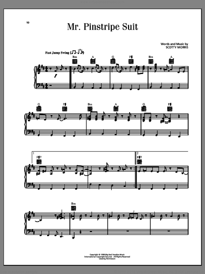 Mr. Pinstripe Suit sheet music for voice, piano or guitar by Big Bad Voodoo Daddy and Scotty Morris, intermediate skill level