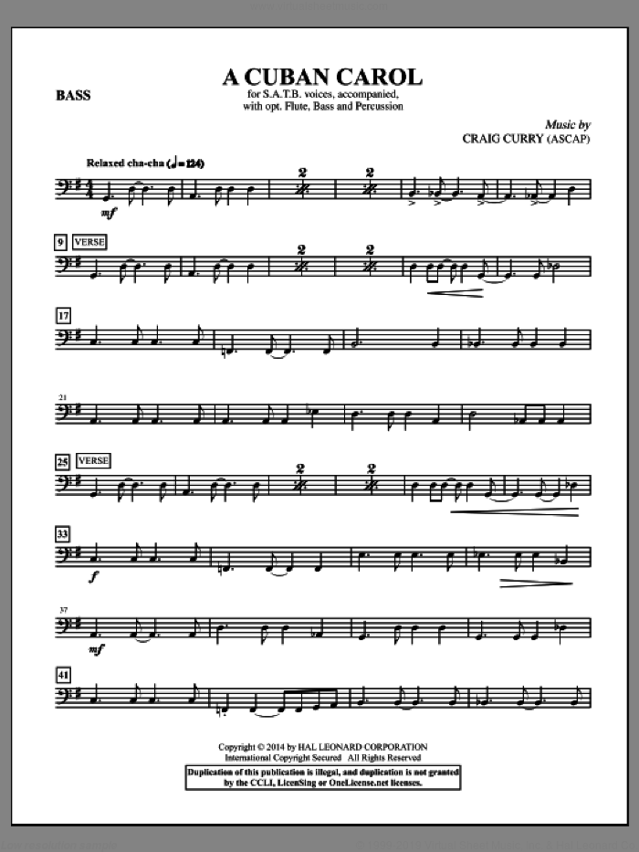A Cuban Carol (complete set of parts) sheet music for orchestra/band by Craig Curry, intermediate skill level