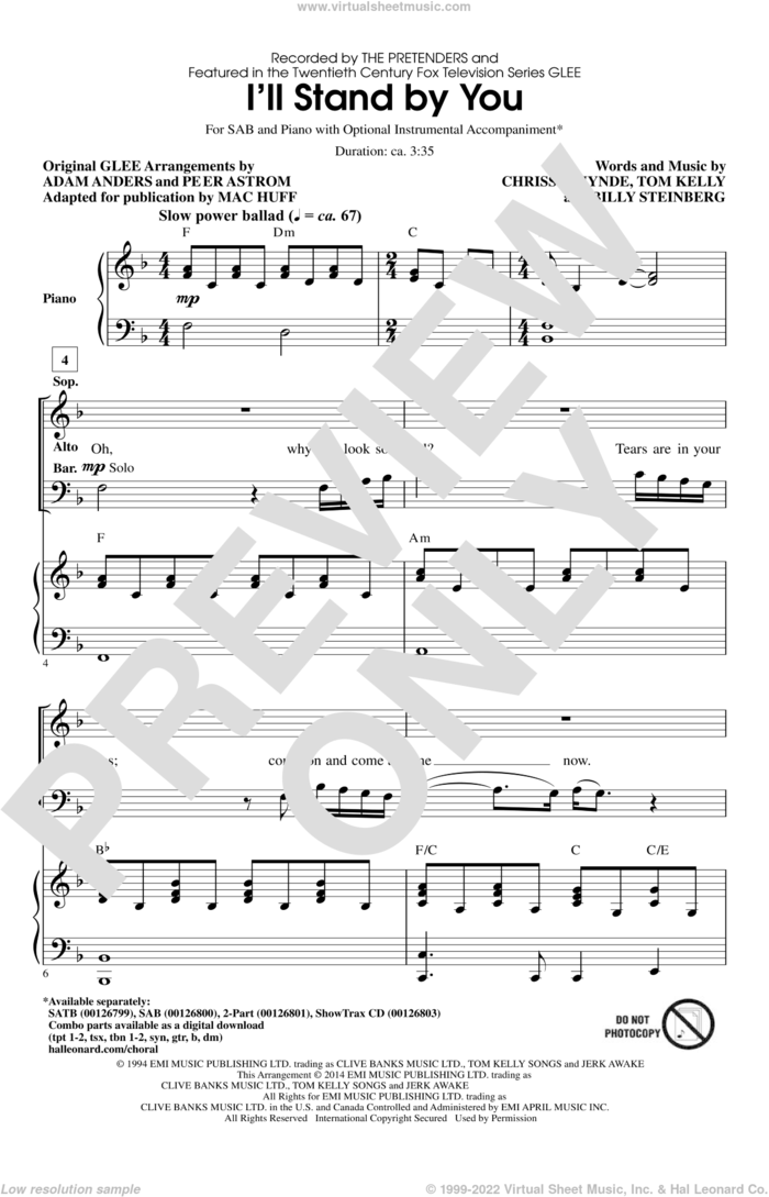 I'll Stand By You sheet music for choir (SAB: soprano, alto, bass) by Mac Huff, Carrie Underwood, Glee Cast, Pretenders, The Pretenders, Billy Steinberg, Chrissie Hynde and Tom Kelly, wedding score, intermediate skill level