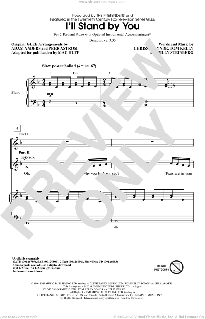 I'll Stand By You sheet music for choir (2-Part) by Mac Huff, Carrie Underwood, Glee Cast, Pretenders, The Pretenders, Billy Steinberg, Chrissie Hynde and Tom Kelly, wedding score, intermediate duet