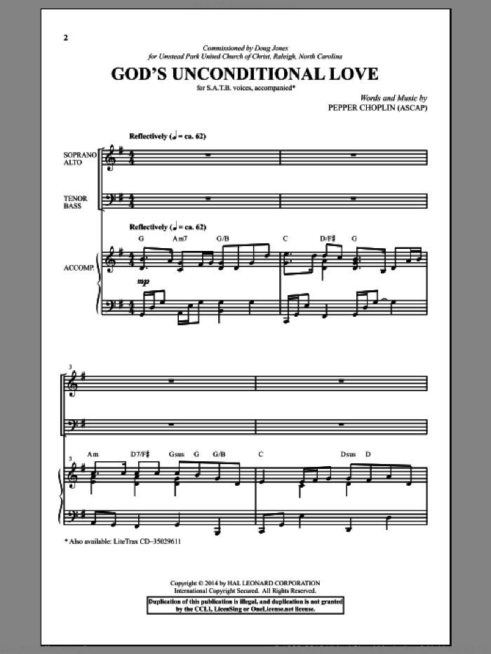 God's Unconditional Love sheet music for choir (SATB: soprano, alto, tenor, bass) by Pepper Choplin, intermediate skill level