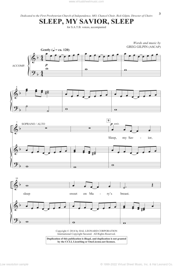 Sleep, My Savior, Sleep sheet music for choir (SATB: soprano, alto, tenor, bass) by Greg Gilpin, intermediate skill level