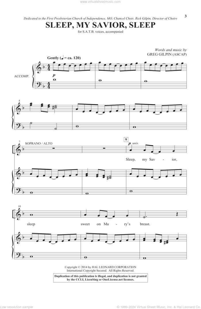 Sleep, My Savior, Sleep sheet music for choir (SATB: soprano, alto, tenor, bass) by Greg Gilpin, intermediate skill level