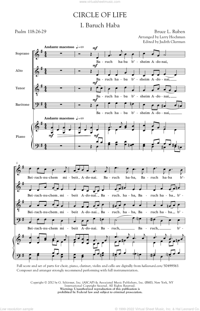 Circle Of Life sheet music for choir (SATB: soprano, alto, tenor, bass) by Larry Hochman and Bruce Ruben, intermediate skill level