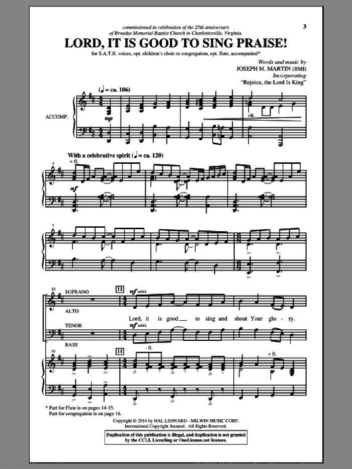 Lord, It Is Good To Sing Praise! sheet music for choir (SATB: soprano, alto, tenor, bass) by Joseph M. Martin, intermediate skill level