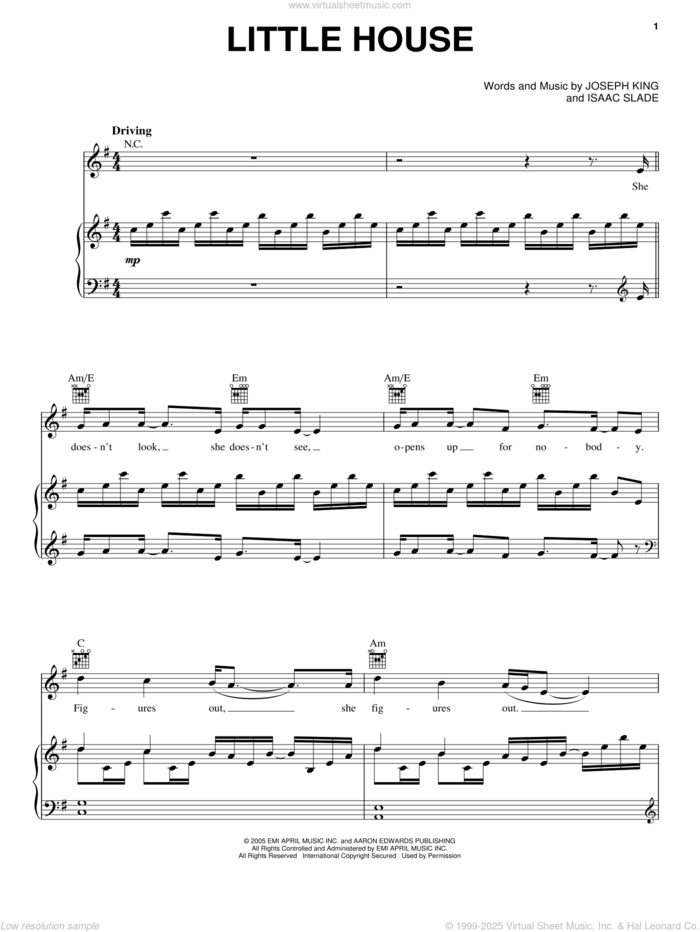 Little House sheet music for voice, piano or guitar by The Fray, Isaac Slade and Joseph King, intermediate skill level