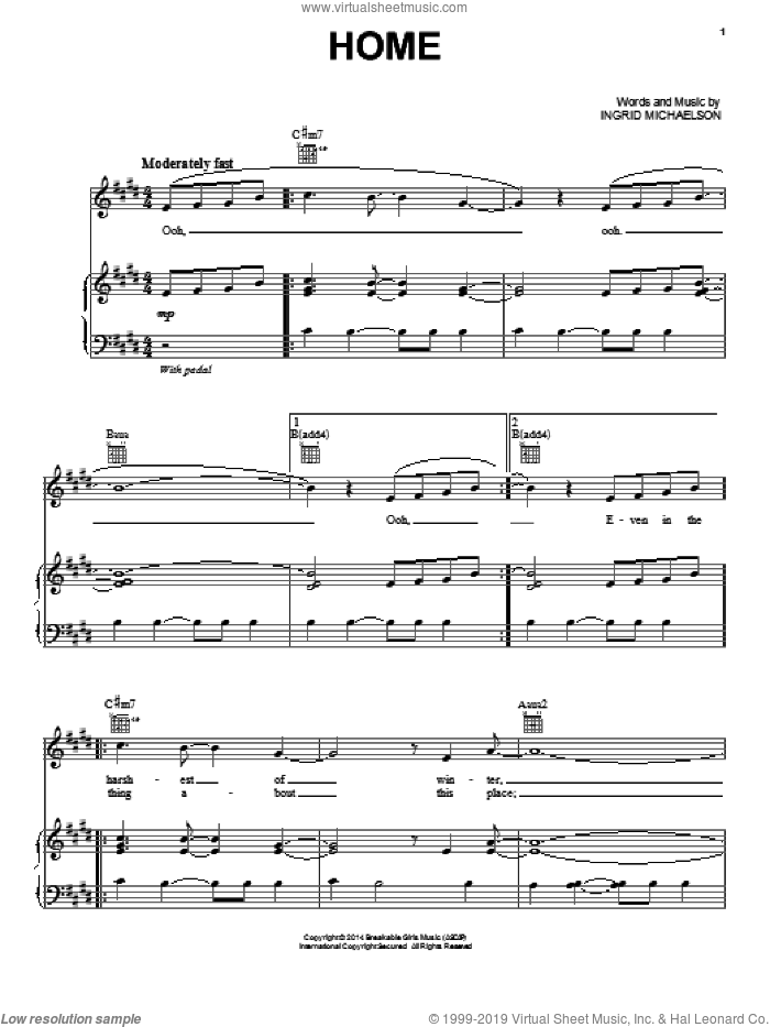 Home sheet music for voice, piano or guitar by Ingrid Michaelson, intermediate skill level
