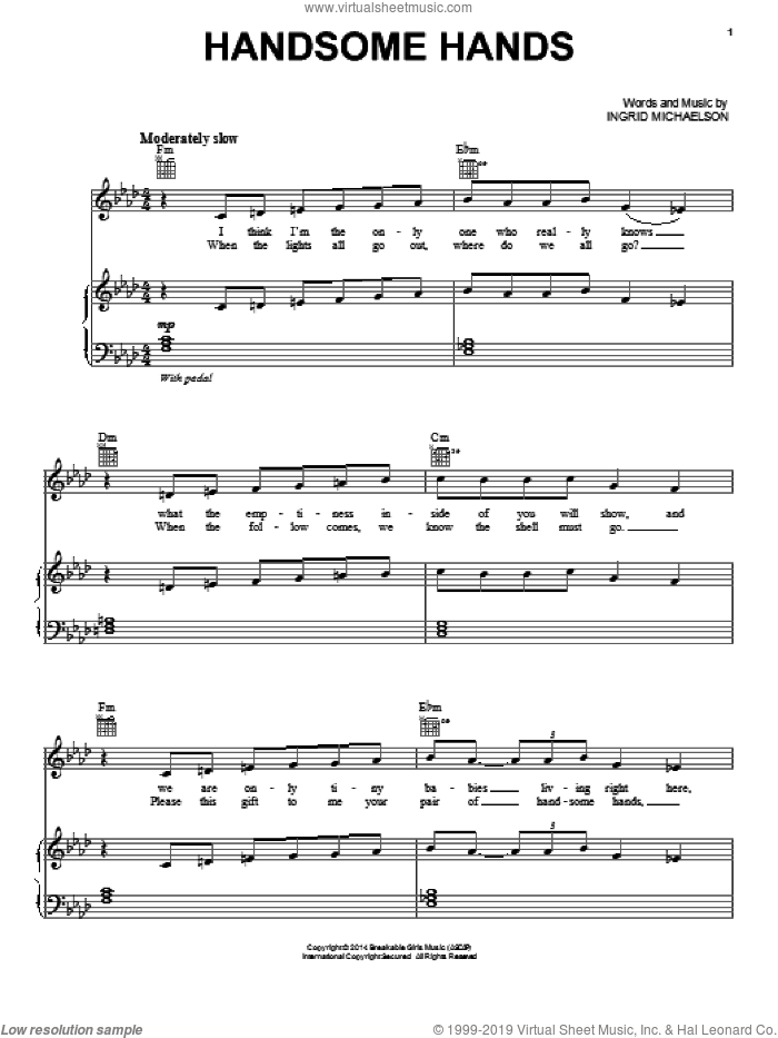 Handsome Hands sheet music for voice, piano or guitar by Ingrid Michaelson, intermediate skill level