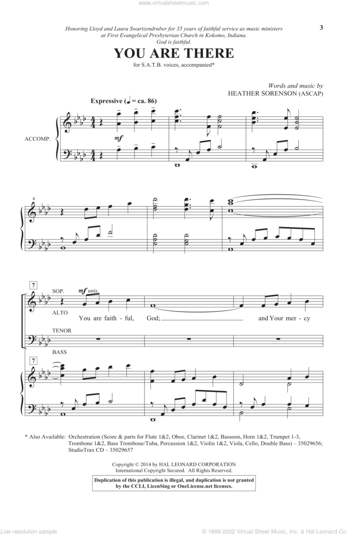 You Are There sheet music for choir (SATB: soprano, alto, tenor, bass) by Heather Sorenson, intermediate skill level