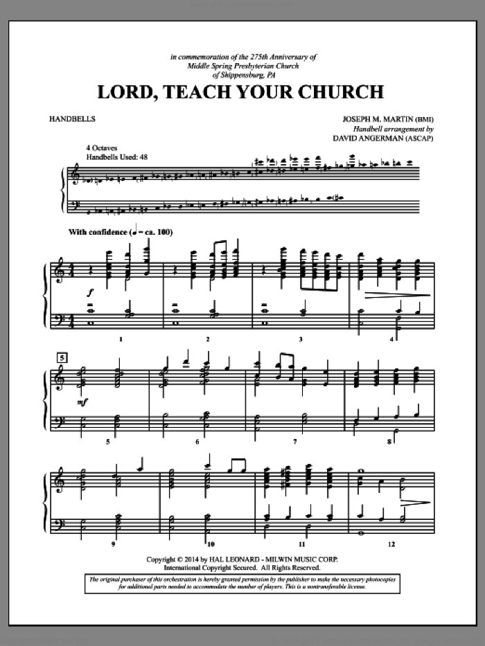 Lord, Teach Your Church sheet music for orchestra/band (handbells) by Joseph M. Martin, intermediate skill level