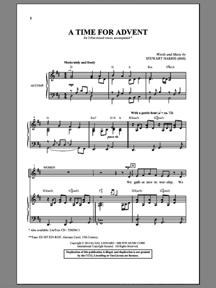 A Time For Advent sheet music for choir (2-Part) by Stewart Harris, intermediate duet