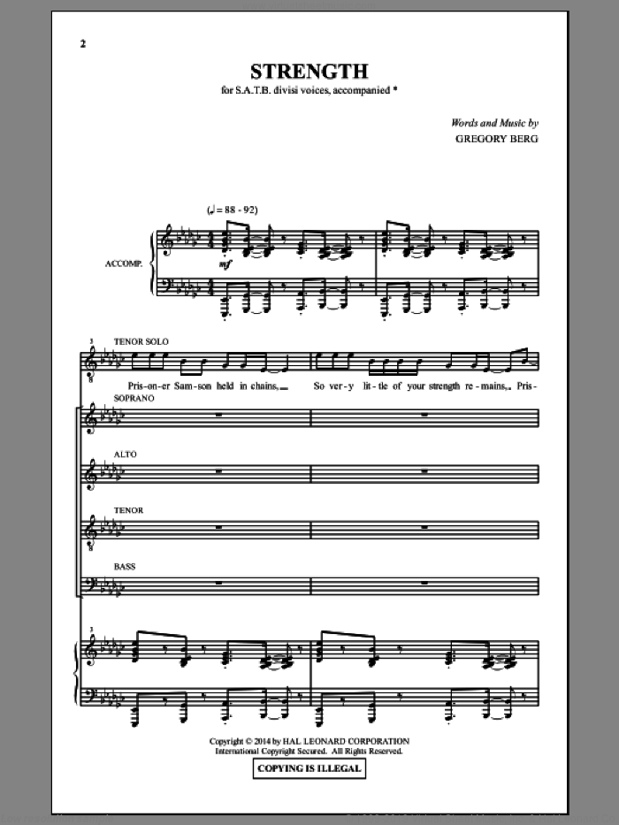 Strength sheet music for choir (SATB: soprano, alto, tenor, bass) by Gregory Berg, intermediate skill level