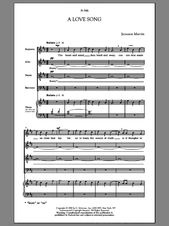 A Love Song To Polly sheet music for choir (SATB: soprano, alto, tenor, bass) by Jameson Marvin, intermediate skill level