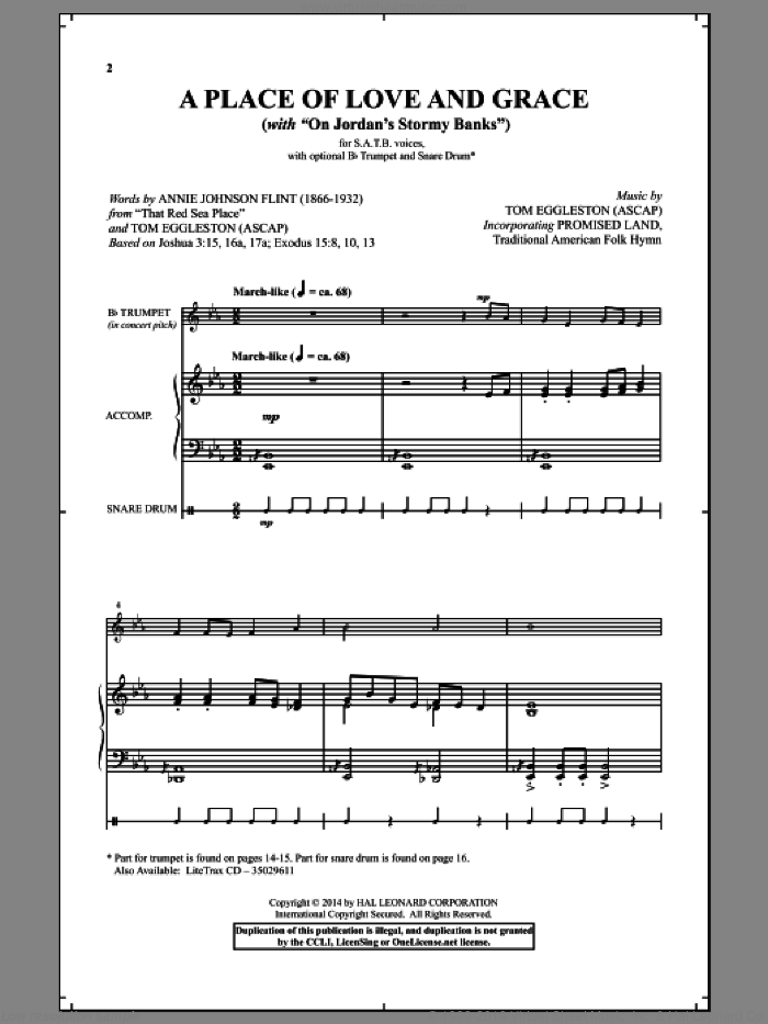A Place Of Love And Grace sheet music for choir by Tom Eggleston and Annie Johnson Flint, intermediate skill level