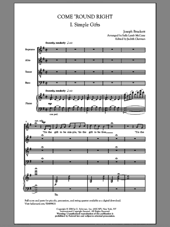 COME 'ROUND RIGHT sheet music for choir (SATB: soprano, alto, tenor, bass) by Sally Lamb McCune and Judith Clurman, intermediate skill level
