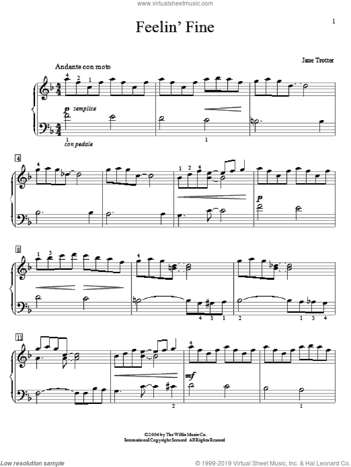 Feelin' Fine sheet music for piano solo (elementary) by Jane Trotter, beginner piano (elementary)