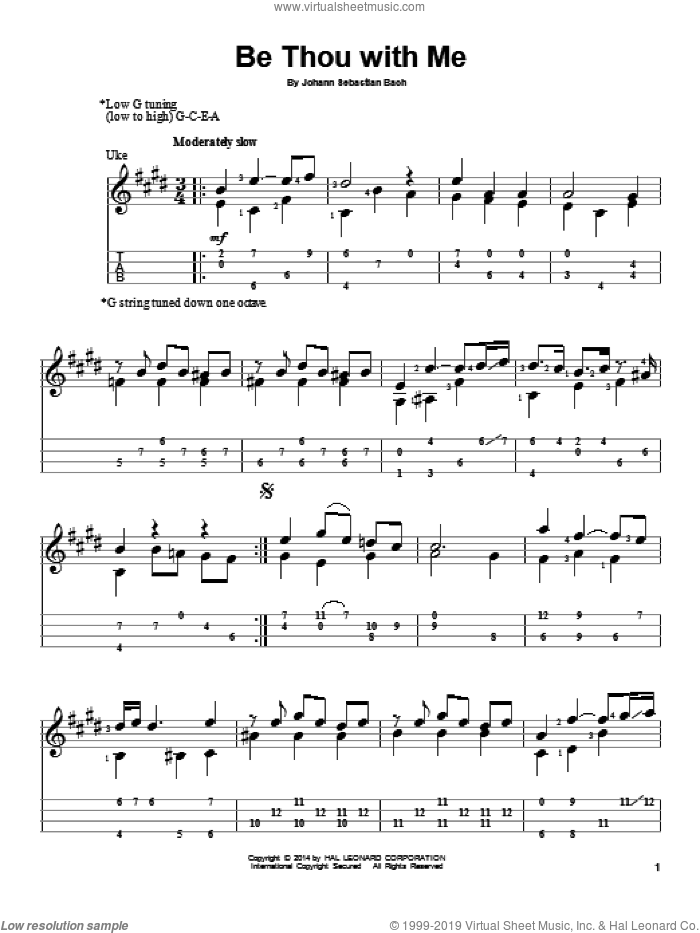 Be Thou With Me sheet music for ukulele by Johann Sebastian Bach, classical score, intermediate skill level