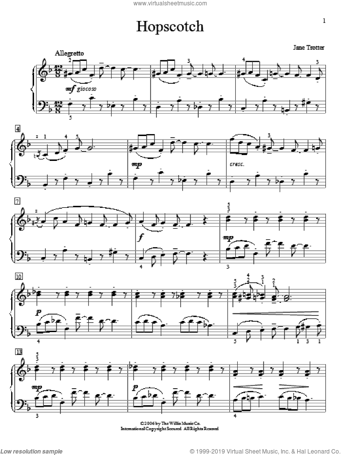 Hopscotch sheet music for piano solo (elementary) by Jane Trotter, beginner piano (elementary)