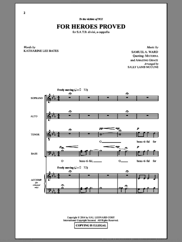 For Heroes Proved sheet music for choir (SATB: soprano, alto, tenor, bass) by Samuel Augustus Ward, John Newton, Katherine Lee Bates and Sally Lamb McCune, intermediate skill level
