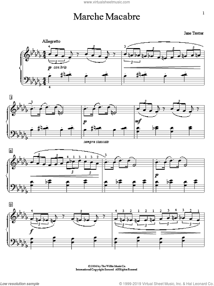 Marche Macabre sheet music for piano solo (elementary) by Jane Trotter, beginner piano (elementary)
