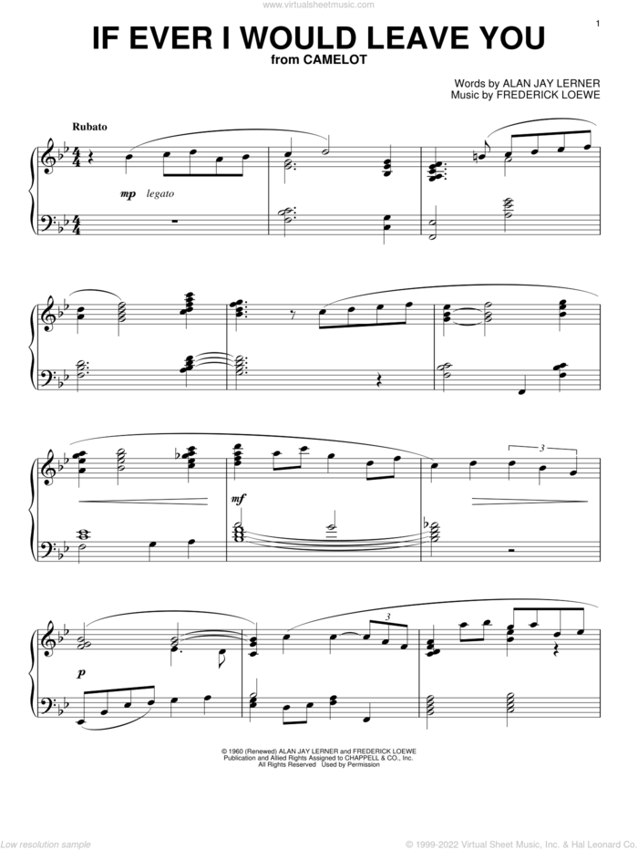 If Ever I Would Leave You sheet music for piano solo by Frederick Loewe and Alan Jay Lerner, intermediate skill level